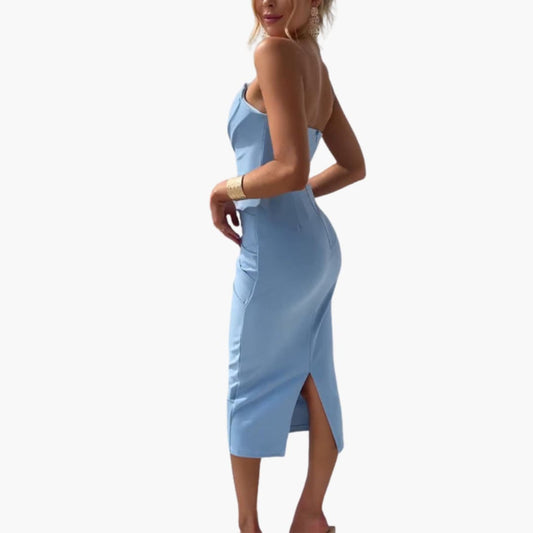 Women’s Strapless Dress with Shaped Waist and Plain Woven Finish