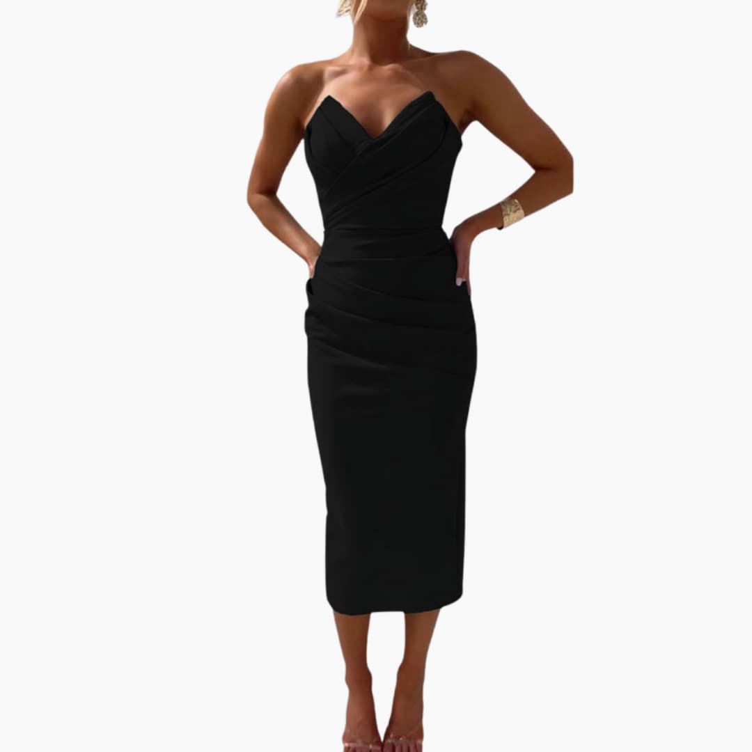 Women’s Strapless Dress with Shaped Waist and Plain Woven Finish