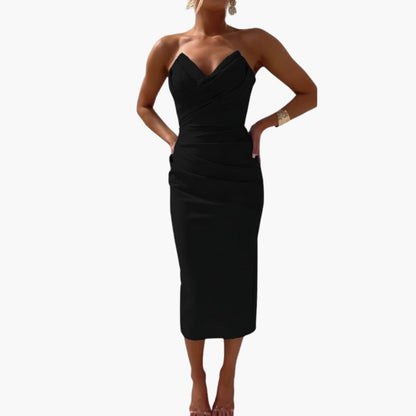 Women’s Strapless Dress with Shaped Waist and Plain Woven Finish