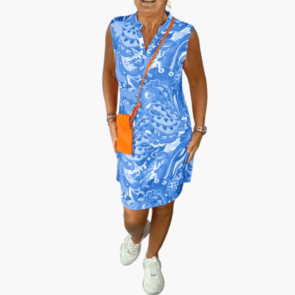 Women’s V-Neck Floral Midi Dress with Side Pockets and Short Sleeves