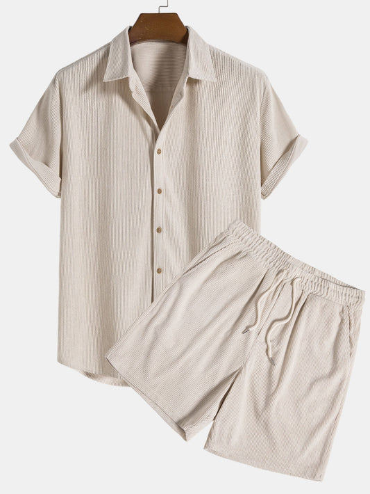 Aiden | Men's Button-Down Short Sleeve Shirt and Drawstring Shorts Set