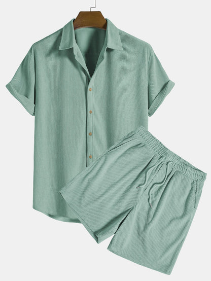 Aiden | Men's Button-Down Short Sleeve Shirt and Drawstring Shorts Set