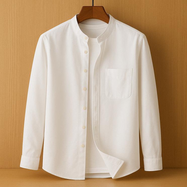 Mathew | Men's Long Sleeve Band Collar Button-Down Shirt