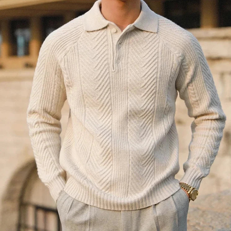 Paul | Men's Long Sleeve Textured Zip Polo Shirt