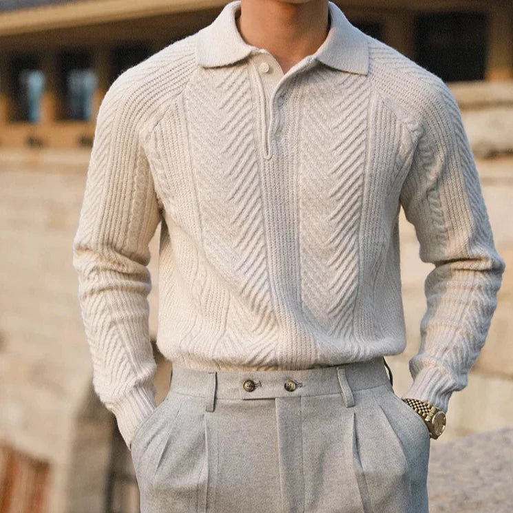 Paul | Men's Long Sleeve Textured Zip Polo Shirt