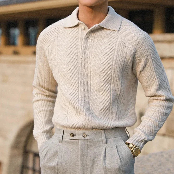 Paul | Men's Long Sleeve Textured Zip Polo Shirt