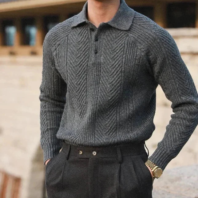 Paul | Men's Long Sleeve Textured Zip Polo Shirt