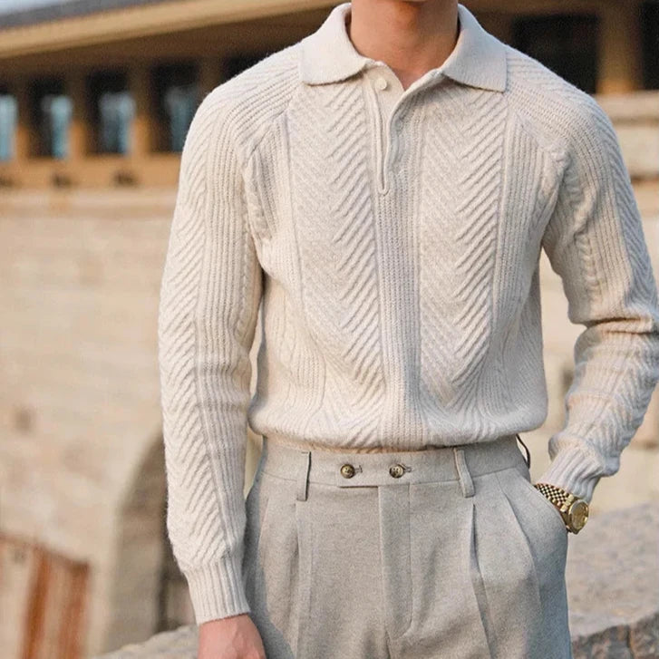 Paul | Men's Long Sleeve Textured Zip Polo Shirt