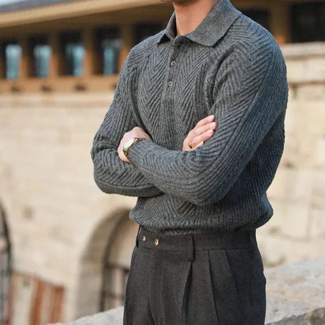 Paul | Men's Long Sleeve Textured Zip Polo Shirt