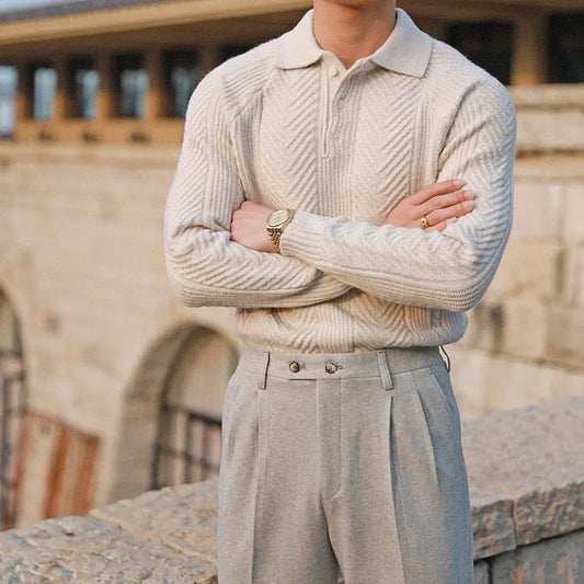 Paul | Men's Long Sleeve Textured Zip Polo Shirt