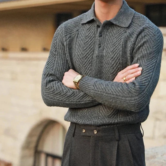 Paul | Men's Long Sleeve Textured Zip Polo Shirt