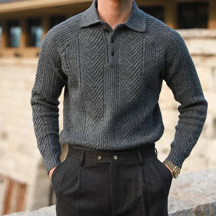 Paul | Men's Long Sleeve Textured Zip Polo Shirt