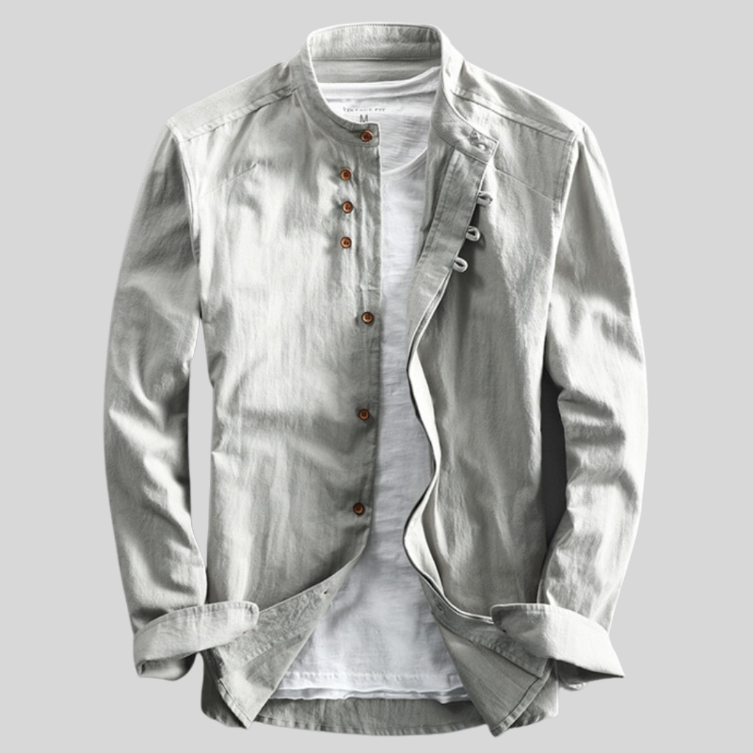 Rudy | Men's Long Sleeve Band Collar Casual Button-Down Shirt