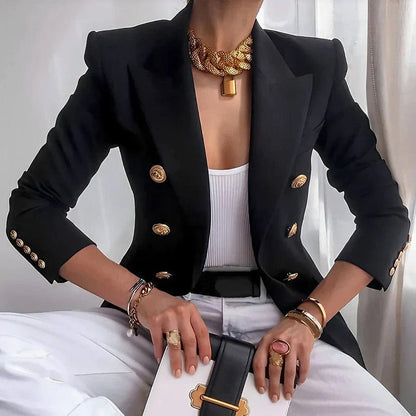 Women's Structured Double-Breasted Gold-Button Blazer
