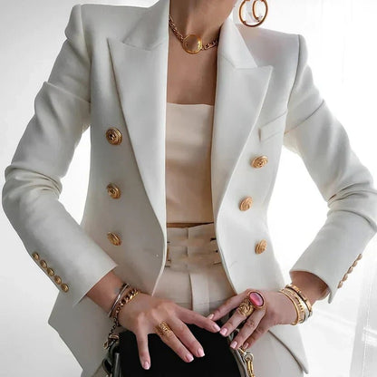 Women's Structured Double-Breasted Gold-Button Blazer