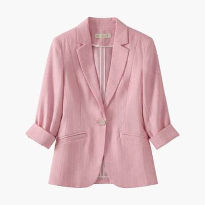 Women's Three-Quarter Sleeve Notch Lapel Single-Button Linen Blazer