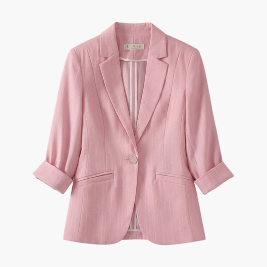 Women's Three-Quarter Sleeve Notch Lapel Single-Button Linen Blazer