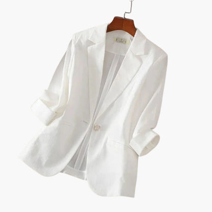 Women's Three-Quarter Sleeve Notch Lapel Single-Button Linen Blazer