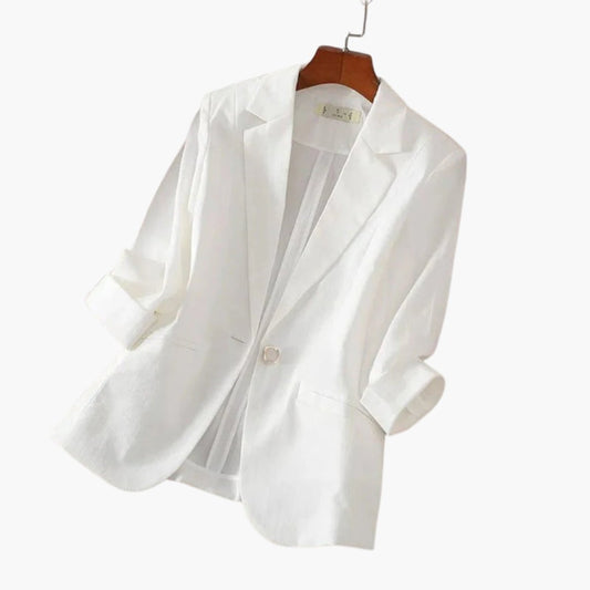 Women's Three-Quarter Sleeve Notch Lapel Single-Button Linen Blazer