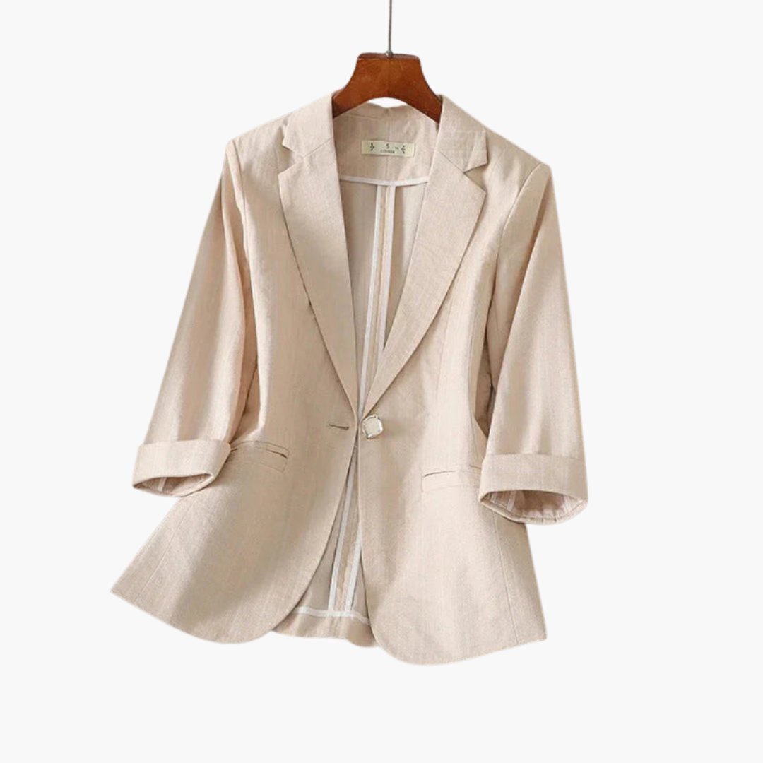 Women's Three-Quarter Sleeve Notch Lapel Single-Button Linen Blazer