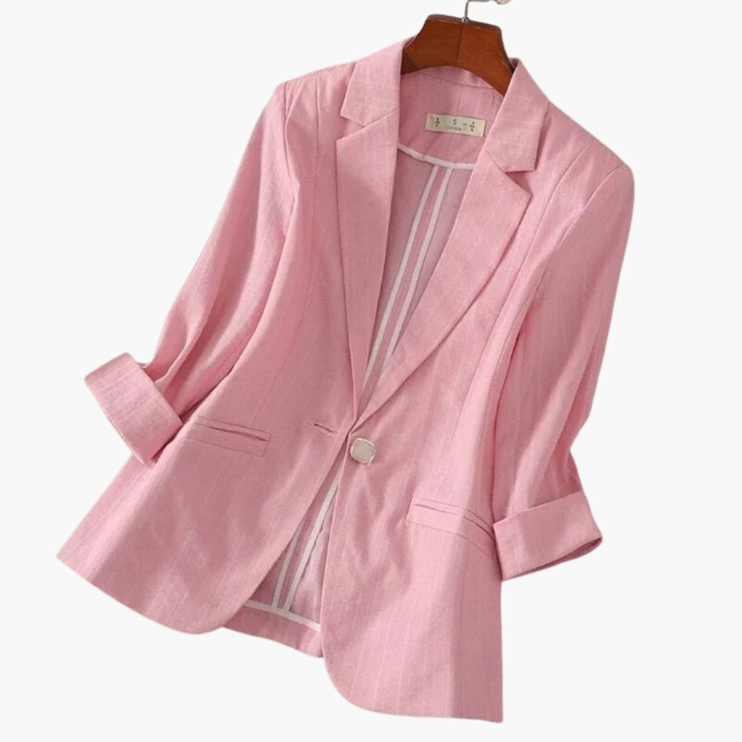 Women's Three-Quarter Sleeve Notch Lapel Single-Button Linen Blazer