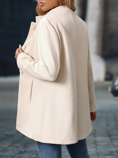 Women's Wool Blend Coat Mid Length Stand Collar Button Front