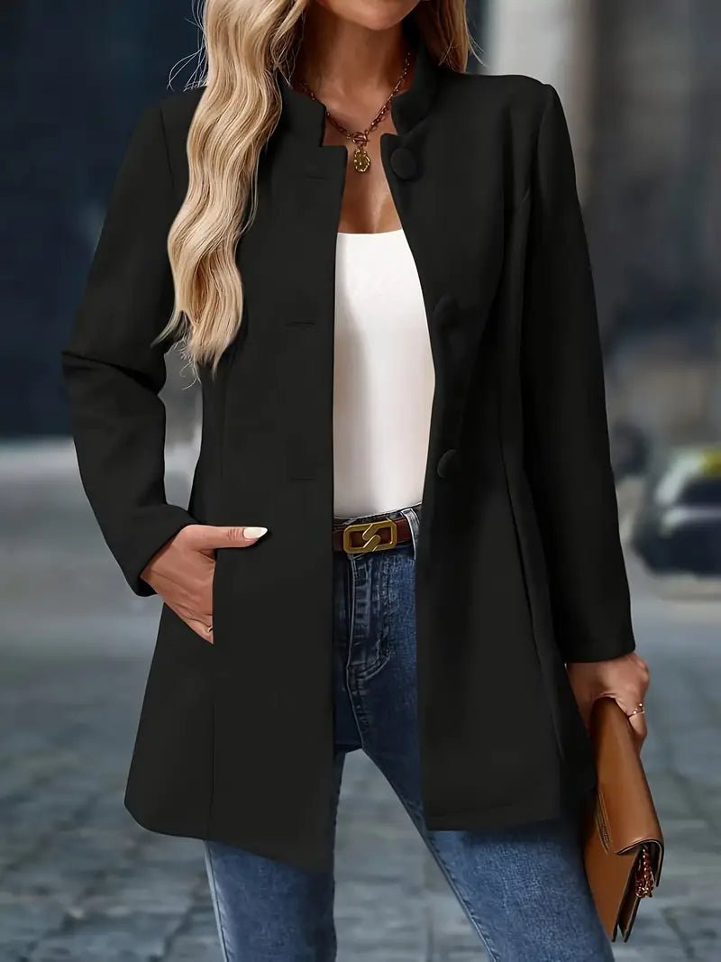 Women's Wool Blend Coat Mid Length Stand Collar Button Front